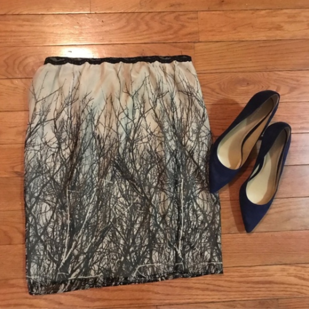 Pencil Skirt with Tree Branch Silhouette Pattern